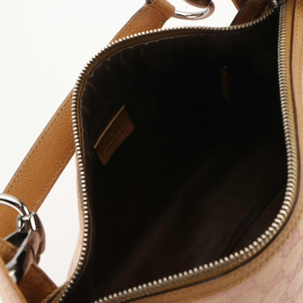 Gucci Horsebit Strap Hobo Shoulder Bag in Pink GG Canvas and Brown Leather - Picture 6 of 10